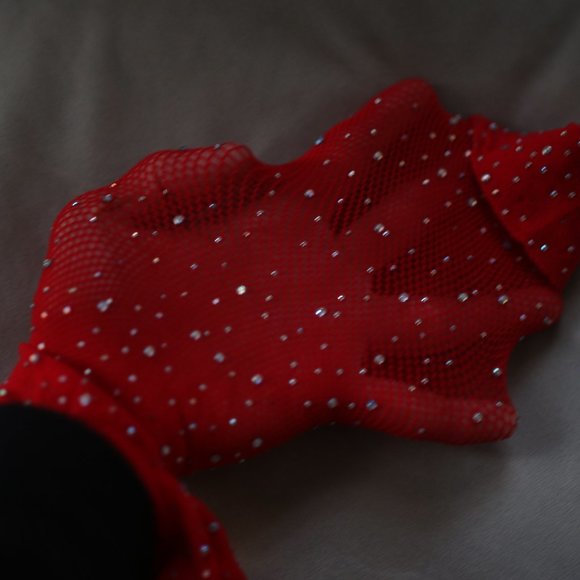 NWOT Red Rhinestone Fishnet Bodysuit. - Picture 7 of 8
